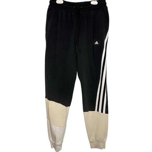 Adidas Sweatpants Joggers Men's Size Medium Black Cream Color Block Sweats - Picture 1 of 6